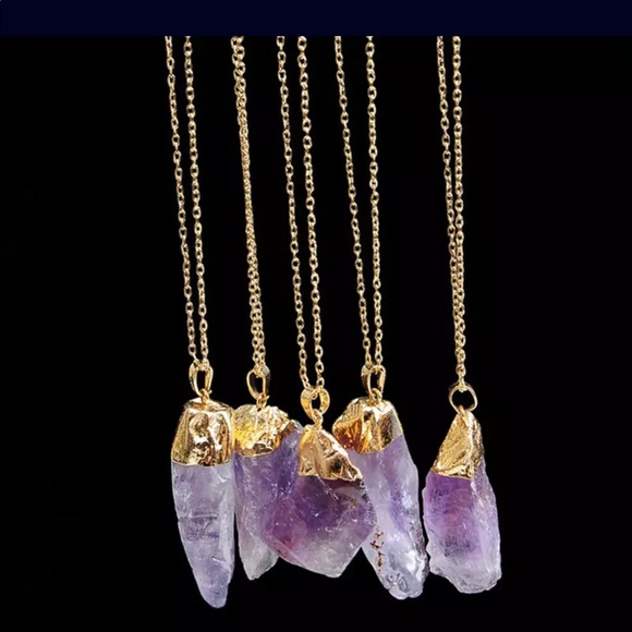 Amethyst Natural Stone Necklace Gold Energy Peace - Picture 6 of 8